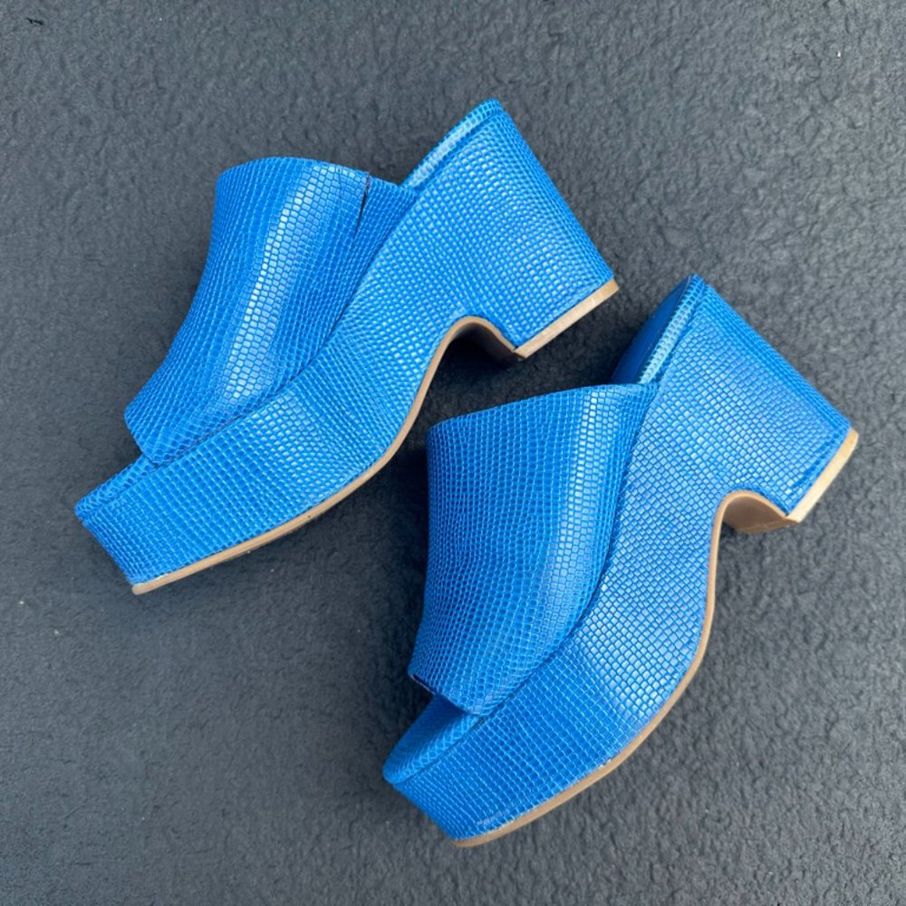Charlotte Stone platform mules in Azure